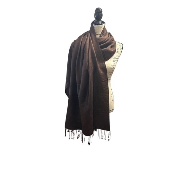 Elegant Brown Pashmina Scarf Wrap With Fringe Detail Soft Lightweight Material V - Picture 5 of 7